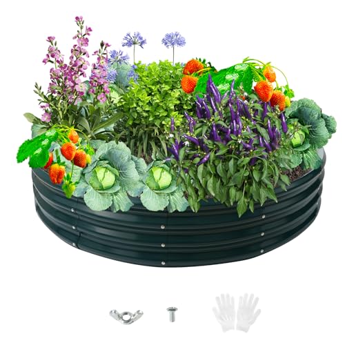 Durable Round Steel Raised Garden Bed Painted for Planting Vegetable/Herbs/Flowers/Trees at Backyard/Garden,or Baby Chicken,Christmas Tree Fence (Dark Green, 47 in Diameter x 12 in high)