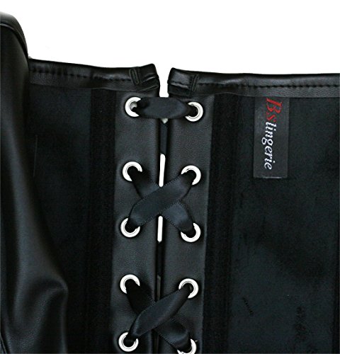 bslingerie Womens Faux Leather Zipper Front Bustier Corset (3XL, Black) - Thumbnail 5