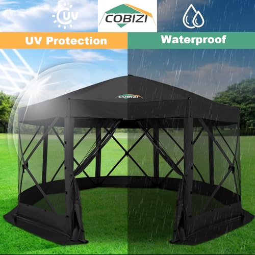 Image of COBIZI 15x15 FT Pop Up Gazebo - Canopy Tent, Large Gazebos On Clearance with Sidewalls, Screened in Gazebo,carpas para Patio,Portable Screen Tents for 12-15 Persons Outdoor Camping, Backyard,Black