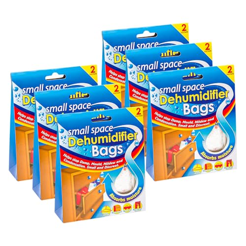 Small Space Dehumidifier Bags Pack of 6 (12 Sachets Total) – Moisture Absorber for Wardrobes, Drawers, Caravans, Cupboards & Small Rooms – Prevent Damp, Mould, Mildew & Condensation