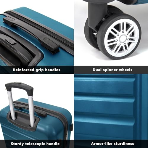 VANELC 3-Piece Luggage Sets(20,24,28inches) Featuring 360°Rotating Wheels and TSA Lock ABS Hard Shell yet Practical Design Suitable for both Men and Women (Drak Blue, 3PCS)2