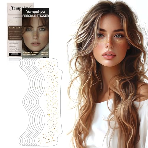 Glitter Freckles Face Tattoo, 10 Count Face Glitter Makeup Patches, Cute Waterproof Sparkle Freckles Accessories for Women & Girls, Perfect for Glamorous Makeup Looks (Gold)