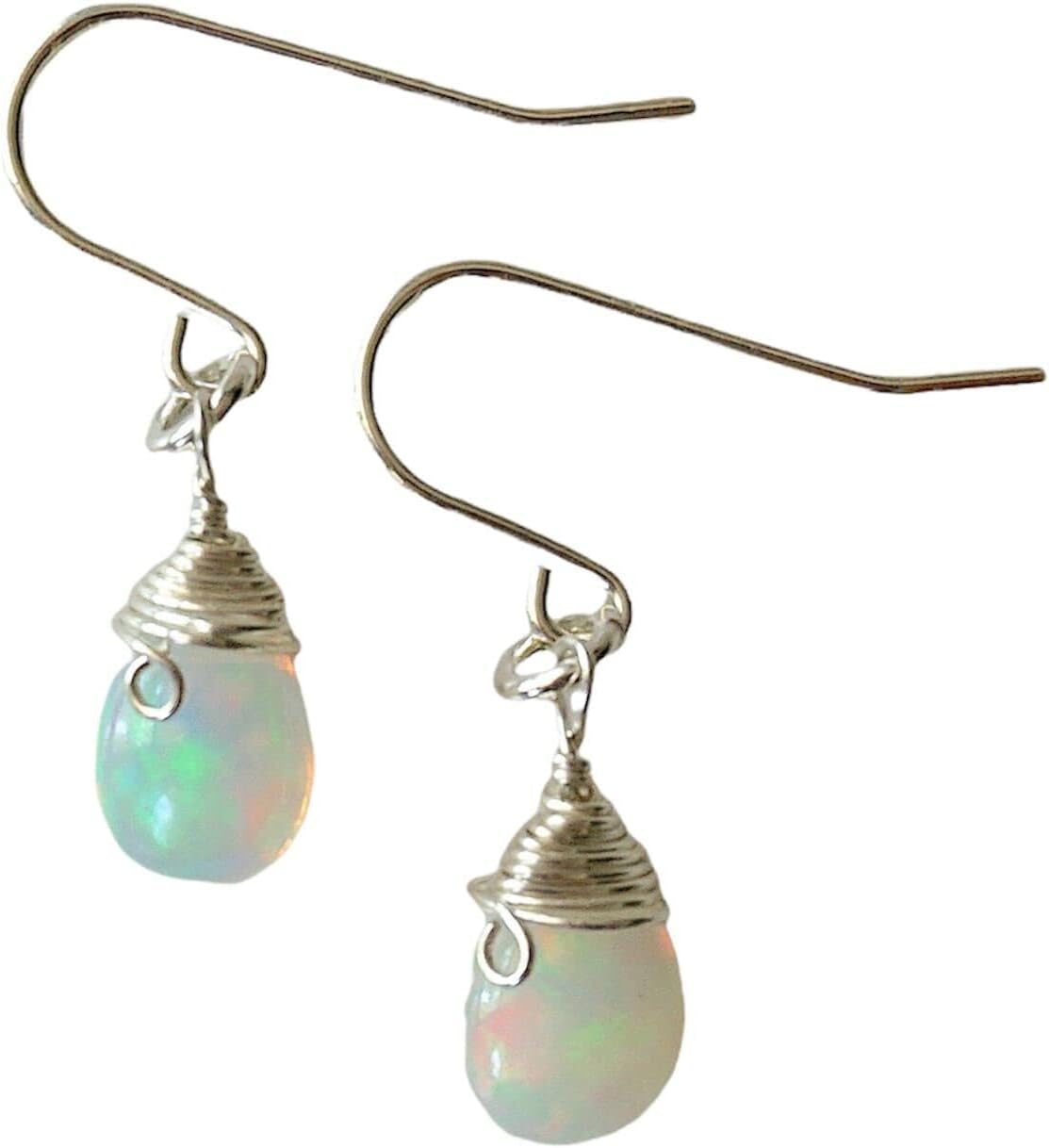 Genuine Opal Drop Earrings for Women – Sterling Silver Dangle Earrings, October Birthstone Jewelry