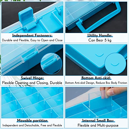 Image of Juexica 2 Pcs Large 48 Grids Plastic Storage Bead Organizer Box, Tackle Box, Compartment Organizer Container with Adjustable Dividers for Jewelry Art Crafts Toys Screw Small Parts(Blue)