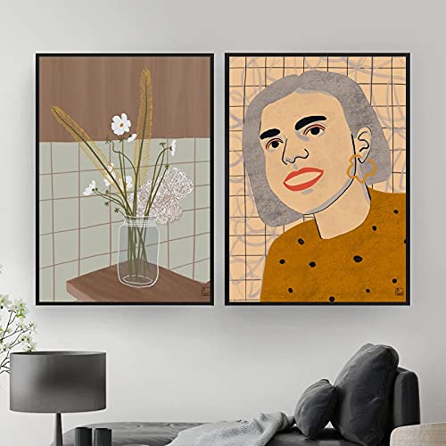 Art mural abstrait fleurs affiche minimaliste 50x70cm lot de 2 toiles sans cadre pour salon