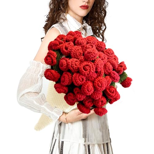 Crochet Flower Bouquet Rose Blanket-Valentines Day Gifts for Her, Soft Handmade Knitted Throw Bloom Blankets Birthday Gift for Girlfriend Women Mom Wife, Mother’s Day, Wedding Anniversary, Home Decor