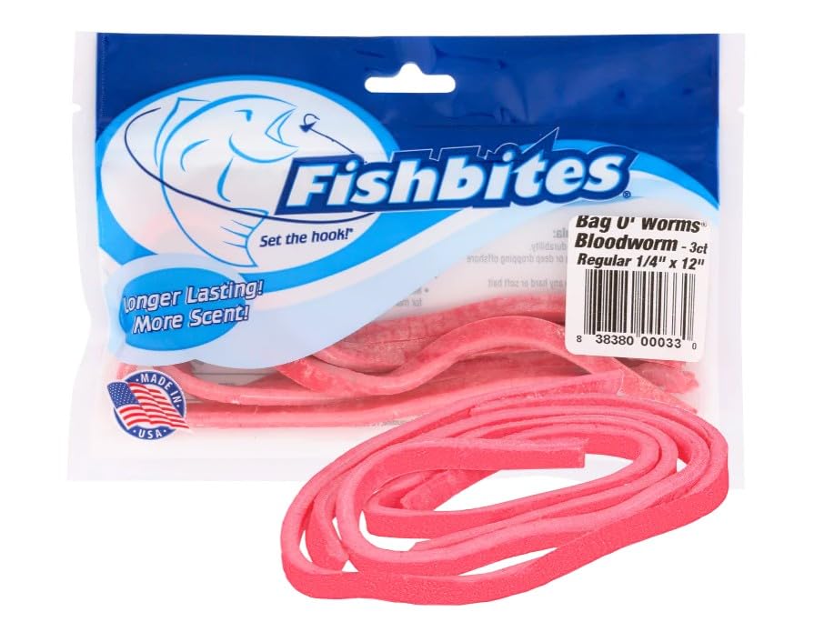 FishBites Bag O' Worms Bloodworm - Longer Lasting (1/4' Wide, Red)