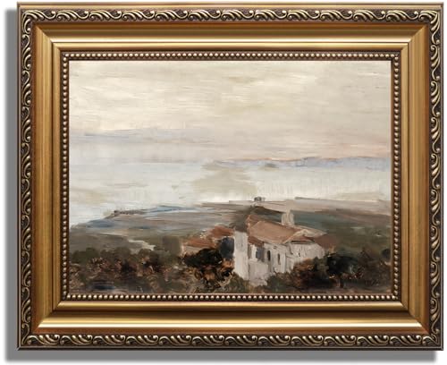 KBKBART Vintage Framed Wall Art for Living Room, Retro Muted European Coastal Prints Painting, Neutral Warm Tone Landscape Art Wall Decor, Gold Framed Oil Painting Canvas Artwork for Farmhouse Wall Decor, 9’’x12’’