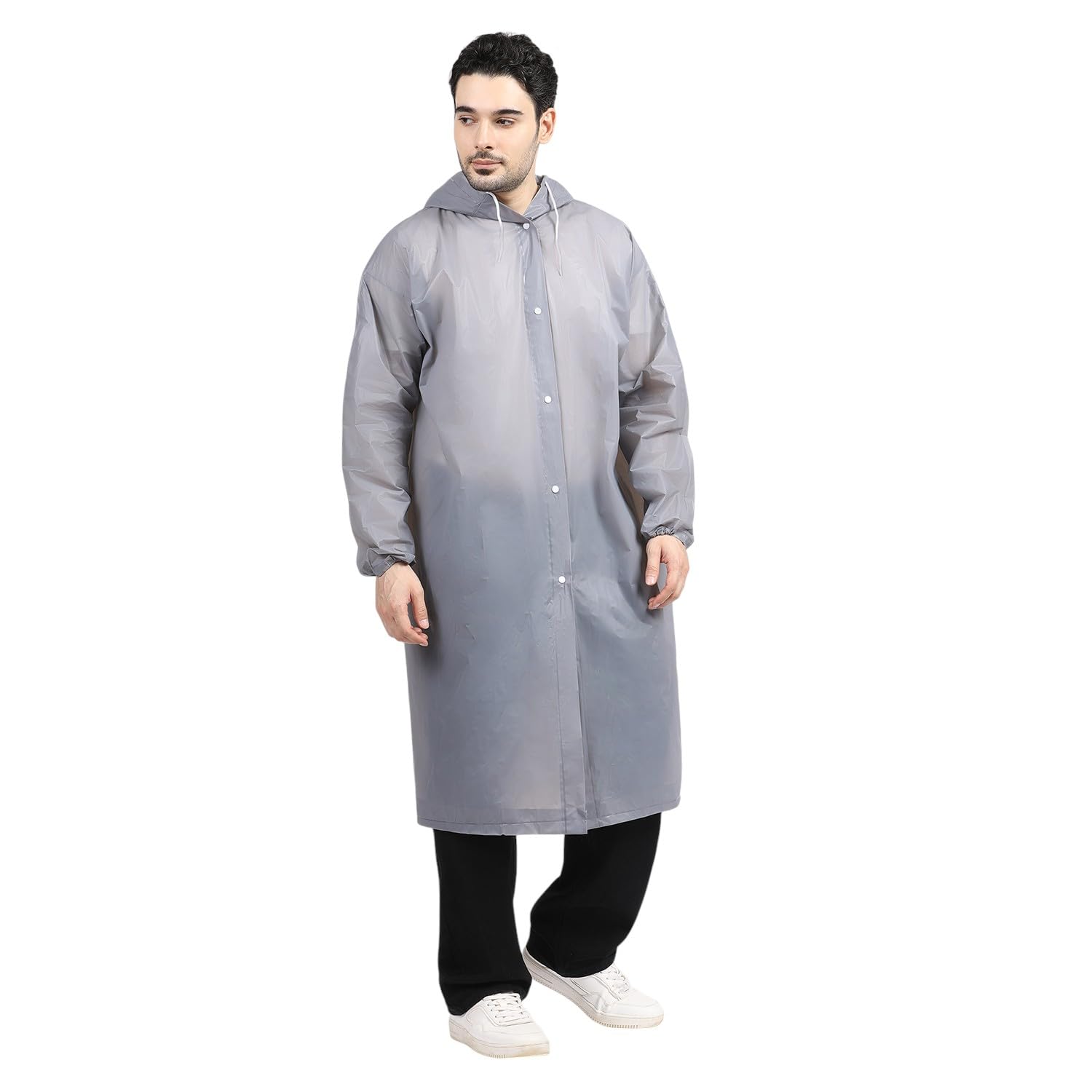Citizen Eco-Friendly EVA Poncho Raincoat for Men & Women, Lightweight Waterproof Coat with Hood, Adjustable Drawstring, Button Closure & Easy Carry Pouch, Reusable & Durable Outdoor Rainwear-Grey - Image 8 thumbnail