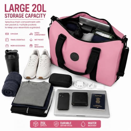 Image of Storite Travel Duffel Bag for Women & Men, Water-Resistant Nylon Weekender Bag with Adjustable Shoulder Strap, Lightweight Overnight Luggage Bag for Travel, Sports & Daily Use (Pastel Pink)