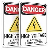 High Voltage Sign 2 Pack, 7x10 Reflective Aluminum Danger Warning Signs for Property, Electrical Shock Hazard, Indoor Outdoor Use