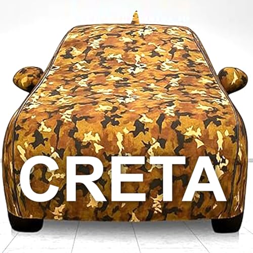 Image of 100% Waterproof Car Cover for Creta UV Protection, Dustproof, Windproof | Custom Fit with Mirror Pockets, Belt & Buckle | All Weather Outdoor Body Cover(Jungle)