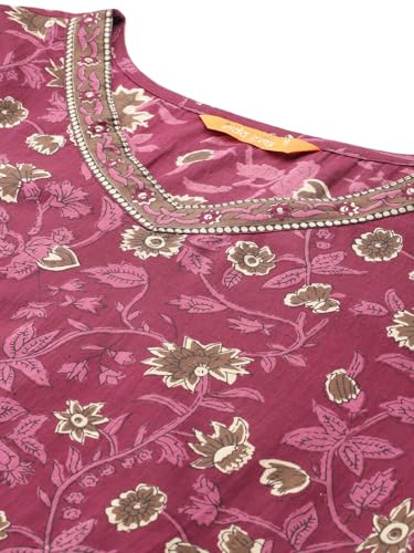 Image of INDO ERA Women's Pure Cotton Printed Kurta & Pant with Dupatta Set