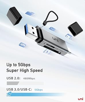 uni SD Card Reader, High-Speed USB C to Micro SD Card Adapter USB 3.0 Dual Slots, Memory Card Reader for SD/Micro SD/SDHC/SDXC/MMC, Compatible with MacBook Pro/Air, Chromebook, Android Galaxy