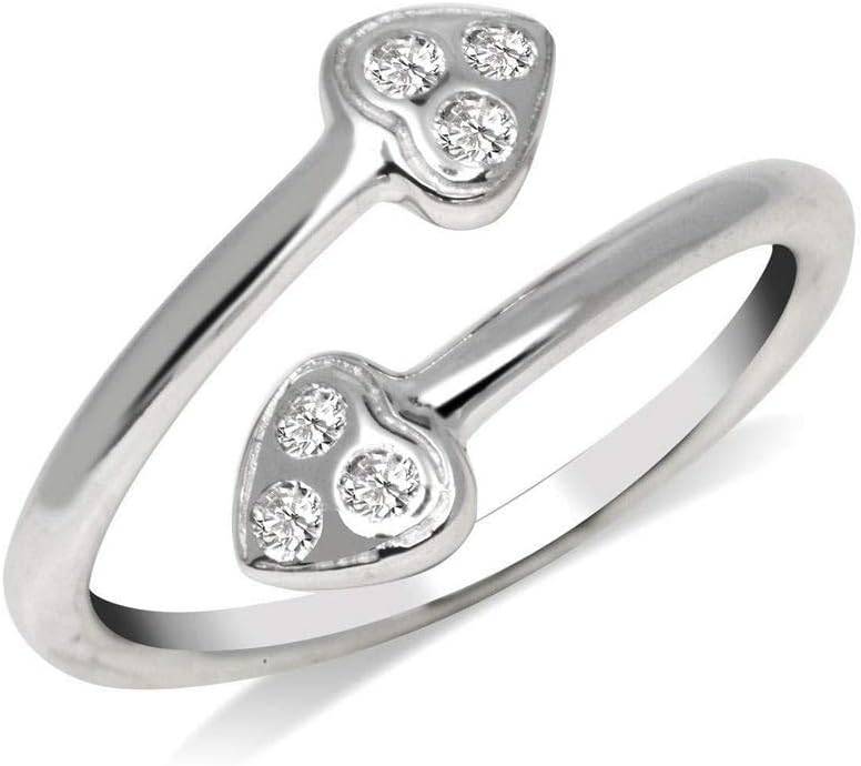 JewelryWeb - Solid 10K Gold Cubic Zirconia CZ Heart Bypass Toe Ring - 10mmx15mm - Adjustable toe rings for women - Foot Jewelry - Hypoallergenic and Non Tarnish - Beach Jewelry