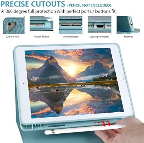 iPad Keyboard Case 9.7 for iPad 2018 (6th Gen) iPad 9.7 Inch 2017 (5th Gen) iPad Air 2 iPad Air 1, Case for iPad Pro 9.7 with Detachable Wireless Keyboard Pencil Holder (Sky blue)
