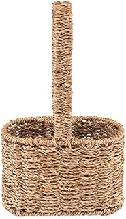 Decorasian Bottle Holder Basket Braided Seagrass - Bottle Carrier for 2 Bottles