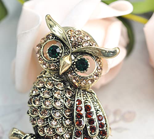 Image of Gyn&Joy Womens Crystal Rhinestones Perched Owl Bird Brooch Pin