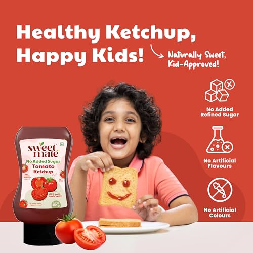 Image of Sweetmate Tomato Ketchup | No Added Sugar & Jaggery | Low Calorie | Tastes like Regular Tomato Ketchup | Natural Ingredients | No Artificial Color, Flavor or thickeners | Ideal for All Ages - 300g x 2
