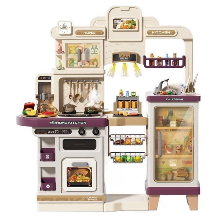 Image of Kitchen Playset for Girls, Kitchen Set for Toddler with Gas Sound & Light, Cooking Stove, Refrigerator with Steam,Toy Kitchen Accessories with Running Water, Kitchen Toys for Kids Girls Boys