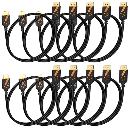 Image of RyzzRooa 4K DisplayPort to HDMI Cable 3FT, 10-Pack, DP (Display Port) to HDMI Cable Adapter Gold-Plated 4K@30Hz High Definition, Supports Video and Audio for Computer, Monitor, HDTV, Projector