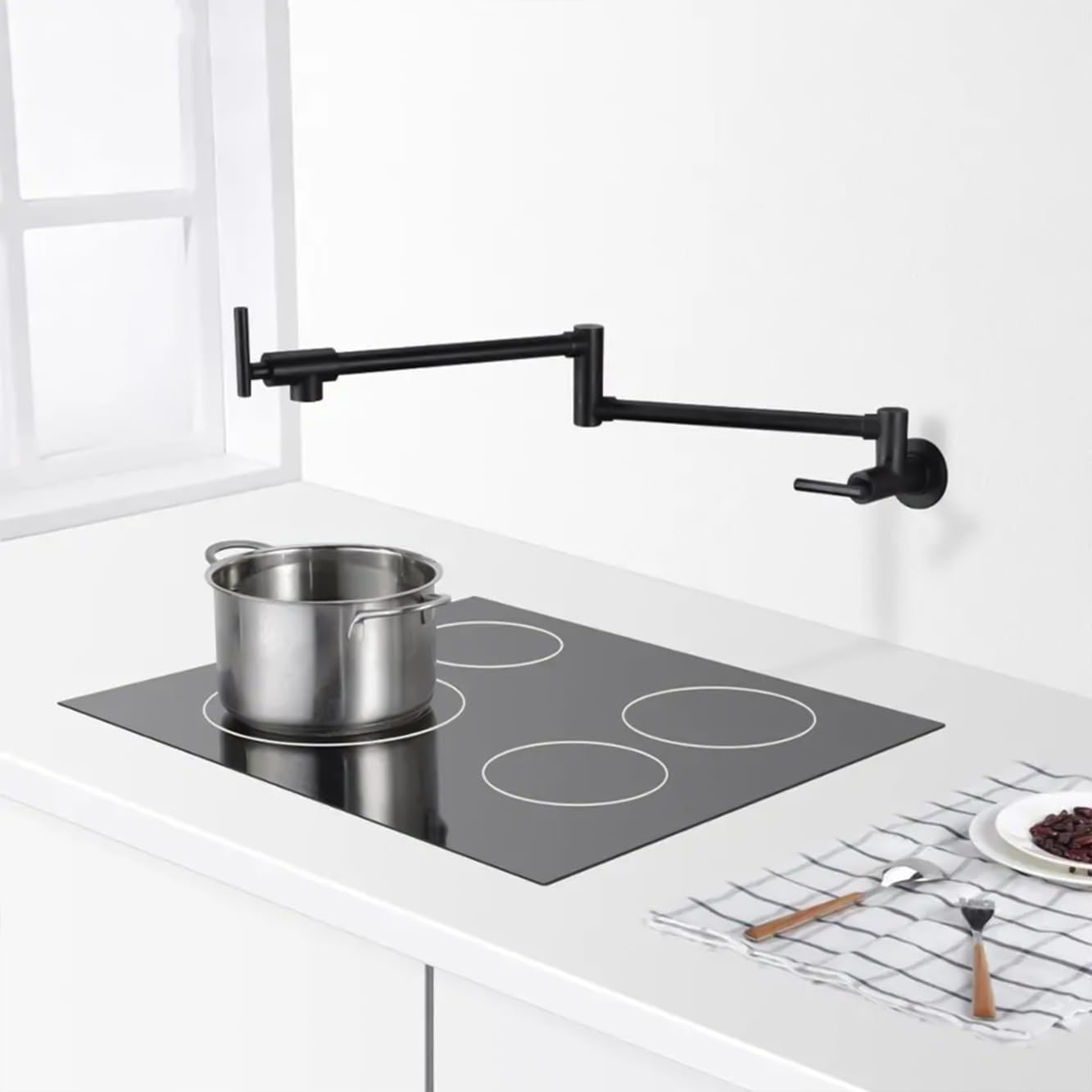 Robinet mural double pliable noir mat extensible HMJGDZG gain de place évier
