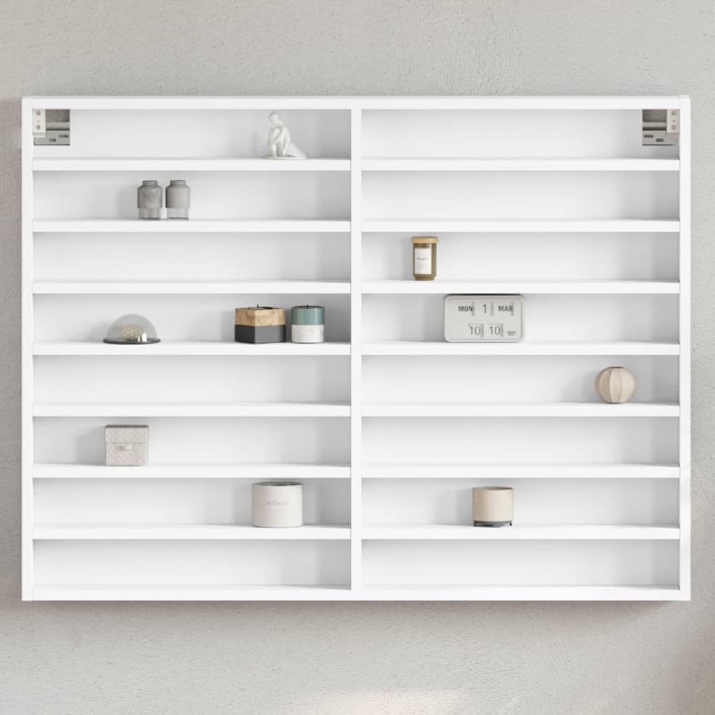 vidaXL Witryna, biała, 100x8,5x75 cm, materiał drewnopochodny, witrynka, szafka ścienna, witryna ścienna, szafki witrynowe, szafka wisząca