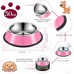 6 pcs 30oz stainless steel dog bowl stackable water and food bowl pet puppy dishes with anti skid silicone base for medium large dogs cat 10 x 3 inches colorful   cucciolini doodles