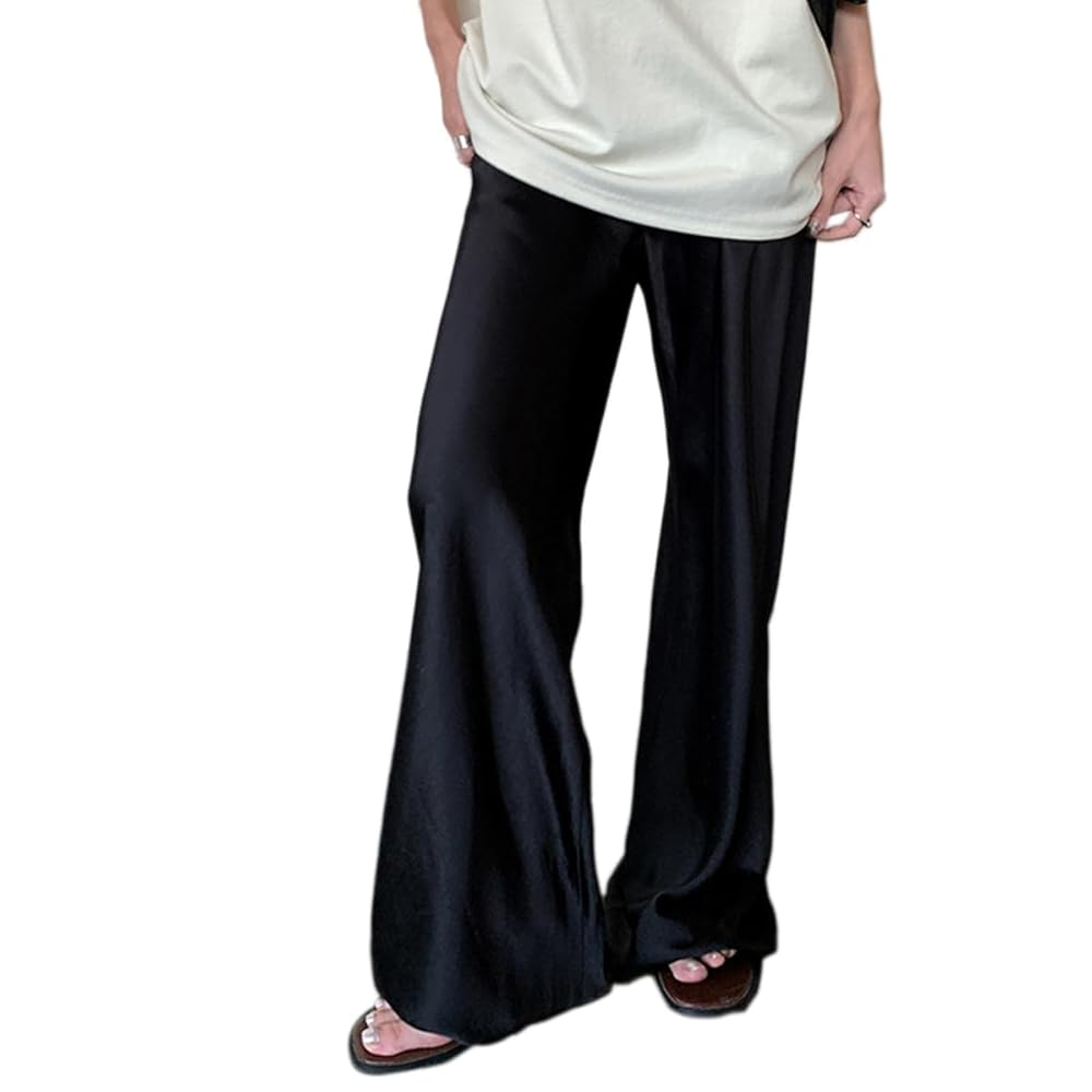Women Satin Wide Leg Dress Pants Silk Casual Dressy Long