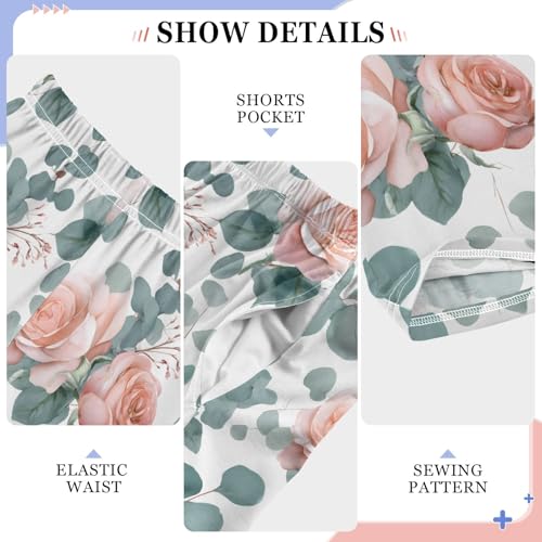 Pajama Pants Lounge Sleep PJ Bottoms Sleepwear Elastic Waist Drawstring S Watercolor Rose4