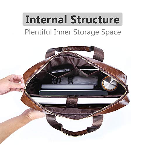 BAGZY Unisex Vintage Genuine Leather Laptop Briefcase for Mens Women Shoulder Bag Messenger Handbag Business Document Bag Satchel Rucksack 14 inches Laptop Bag for Office Work Travel College Coffee… - Image 2