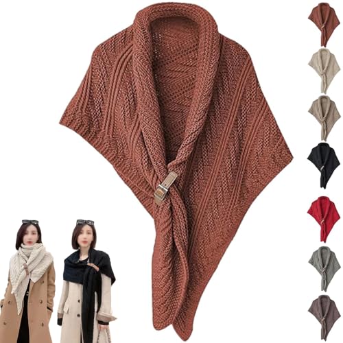 Châle triangulaire tricoté femme avec boucle cuir chaud confortable