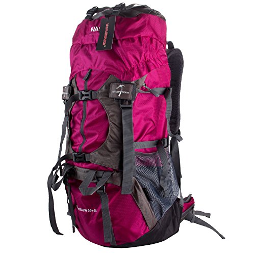 WASING 55L Internal Frame Backpack Hiking Backpacking Packs for Outdoor Travel Climbing Camping Mountaineering with Rain Cover - Red