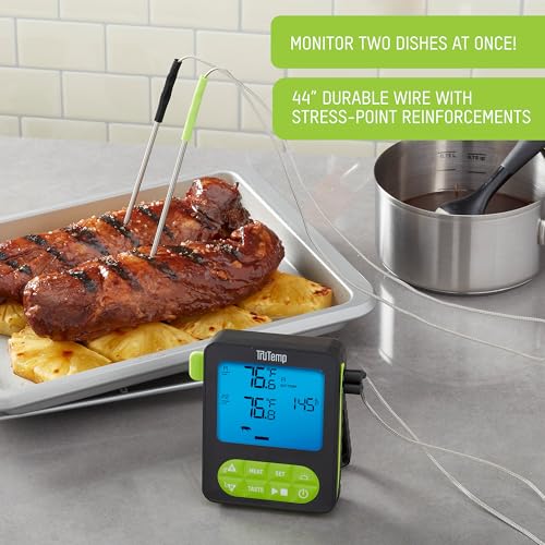 Image of Taylor TruTemp Dual Probe Wired Programmable Meat and Food Thermometer, Digital for Cooking, Monitor Two Dishes with Two Probes for Baking, Grilling, and Roasting, User-Friendly, Backlit, Green
