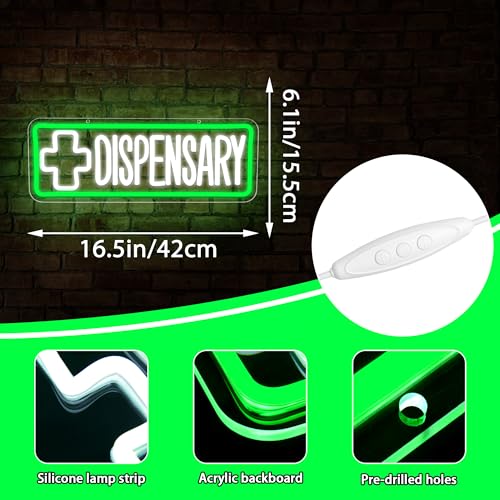 Image of Dispensary Neon Sign for Wall Decor Leaf Weed Neon Light for Man Cave Bar | Men Birthday Gifts,Man Cave Bedroom Bar Shop Wall Art,LED Neon,5V USB Powered,Easy Installation,Acrylic Board,Size 16.5*6.1In