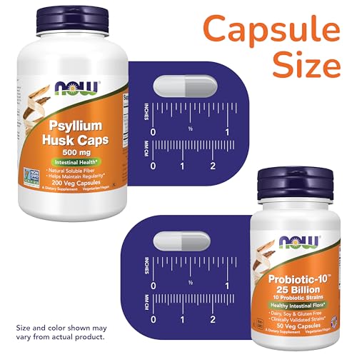 Image of NOW Foods Digestive Health Bundle - Probiotic + Psyllium Husk Supplements | Probiotic-10(TM) 25 Billion CFU for Women & Men 50ct + Psyllium Capsules 200ct - Support Digestion, Gut Health, Regularity*