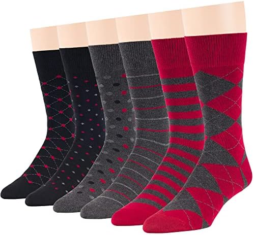 7BIGSTARS Men Cotton Patterned Crew Dress Socks 4-6 Pack, L 9-12