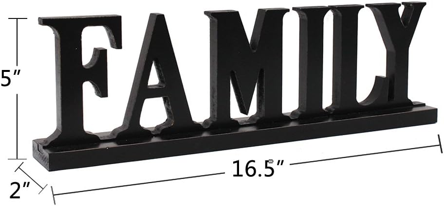 Rustic Wood Family Sign for Home Decor, Decorative Wooden Cutout Word Freestanding Family Tabletop Decor 16.5" X 5" Black Block Letters Sign Mantel Fireplace Decoration