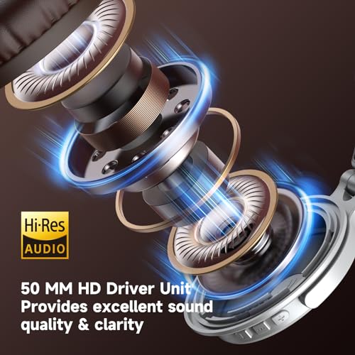 Image of OneOdio Pro C Wired & Wireless Over-Ear Headphones, 110H, 50mm Drivers | Wired 3.5mm and wireless Bluetooth modes with 110H playtime, 50mm drivers and HD mic for PC, podcast and studio work