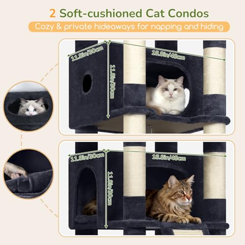 Image of Globlazer Extra Large Heavy Duty Cat Tree, 80in Tall Sturdy Cat Tree Tower for Multiple Indoor Cats Large Adult with Scratching Posts, 2 Spacious Condos with Padding, 2 Soft Perches, S80C, Dark Grey