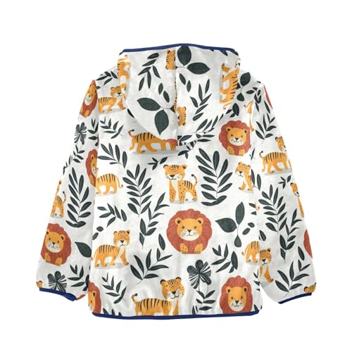 Forest Lions Tigers Girls Fleece Jacket Girls Fall Jacket Boys Coats Zip Up Hoodie Children Sherpa Warm Outerwear 2-10T2