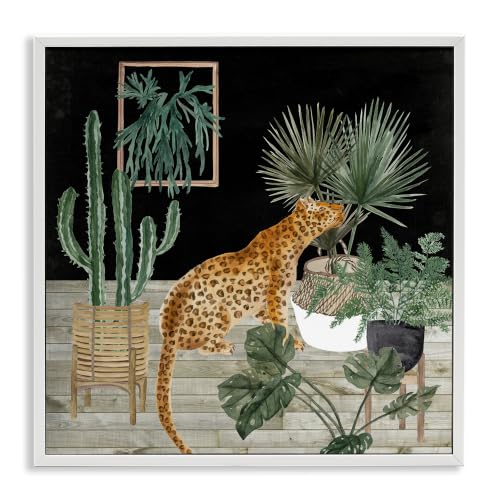 Leopard Among Various Plants Cactus, 17 x 17 Inch Framed Giclée Print