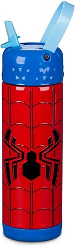 Marvel Spider-Man - Botella de agua de acero inoxidable con popote integrado