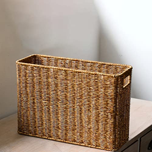 Angoily-Woven-Magazine-Holder-Magazine-Wicker-Basket-Natural-Narrow-Rattan-Magazine-Holder-Magazine-Storage-Basket-Bin-for-Home-Office