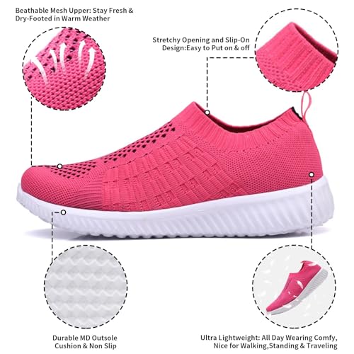 Image of konhill Womens Walking Shoes Slip On Sneakers Breathable Mesh Lightweight Casual Footwear for Daily Commute