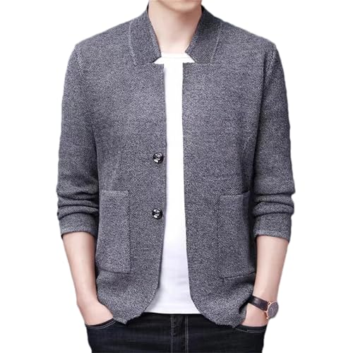 Men Button Front Cardigan Sweater Knitwear Long Sleeve Stand Up Collar Business Pullover