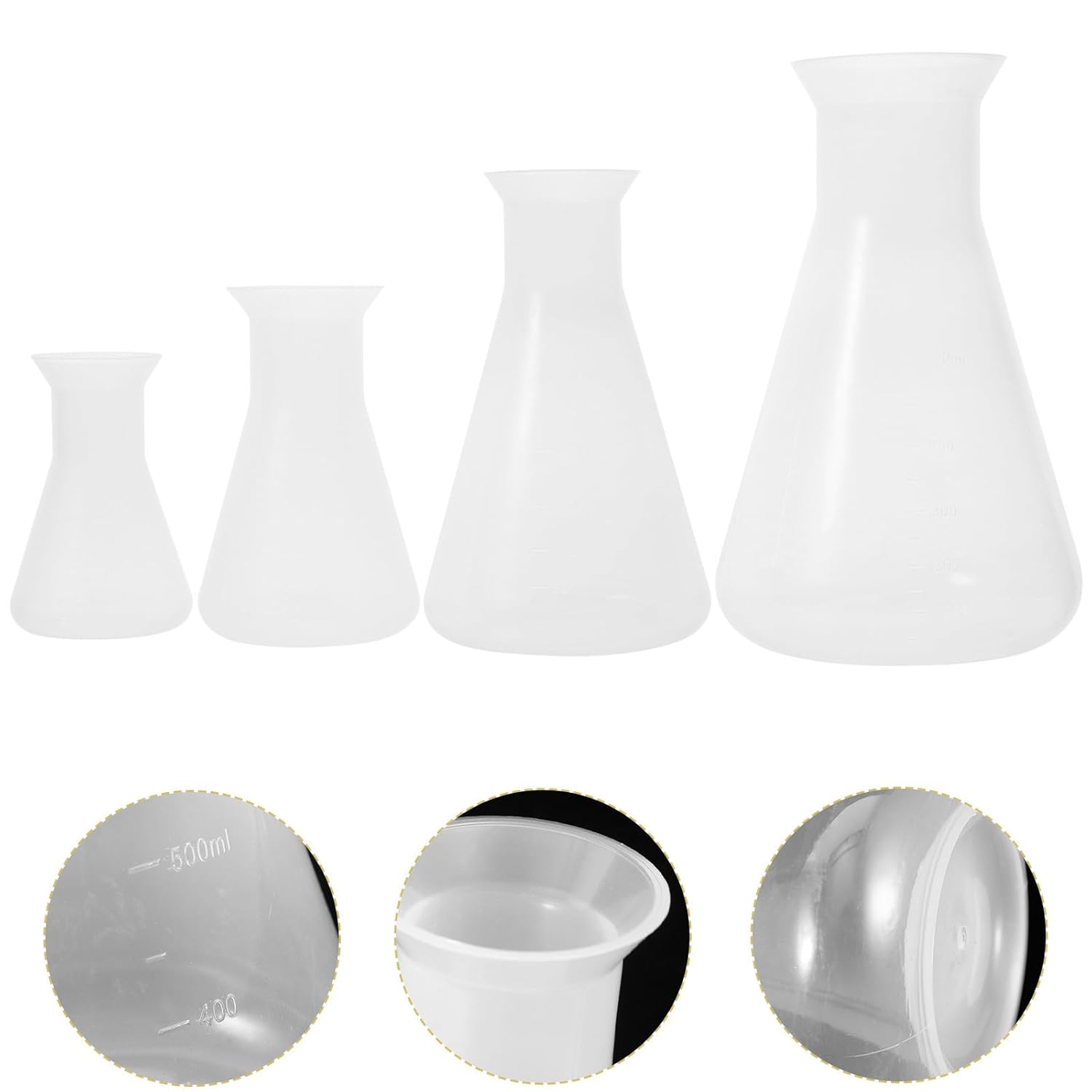 4 Pcs Erlenmeyer Flask Set 50ml 100ml 250ml 500ml Pp Chemistry Scale Conical Flasks Laboratory Experiment Glassware for Scientific Research