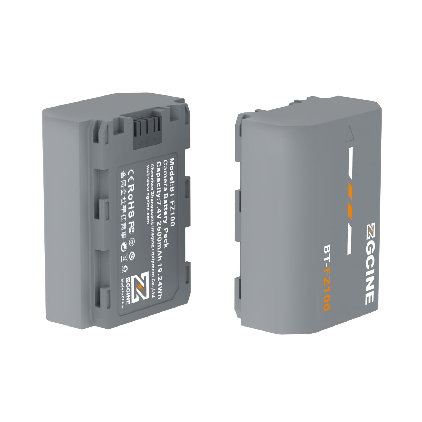 ZGCINE BT-FZ100 2600mAh Grey High Capacity Camera Battery for Sony a1, ZV-E1, a7R IV, a7 II, a7 III, a9 II, a7S III, a6700