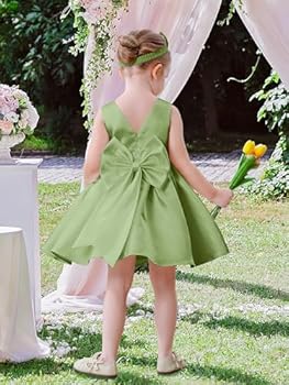 Miipat Jurk voor baby's, meisjes, satijn, bruidsmeisjesjurk, strik, A-lijn, V-hals, doop, bruiloft, avond, verjaardag, feest, communie, jurken voor kinderen van 6 maanden tot 4 jaar, Bonen, 2-3 Jaren