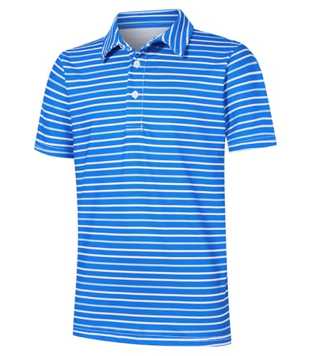 Cuddomper Boy Polo Stripe Shirt Size 11-12 Blue White Short Sleeve Golf Top - image 1